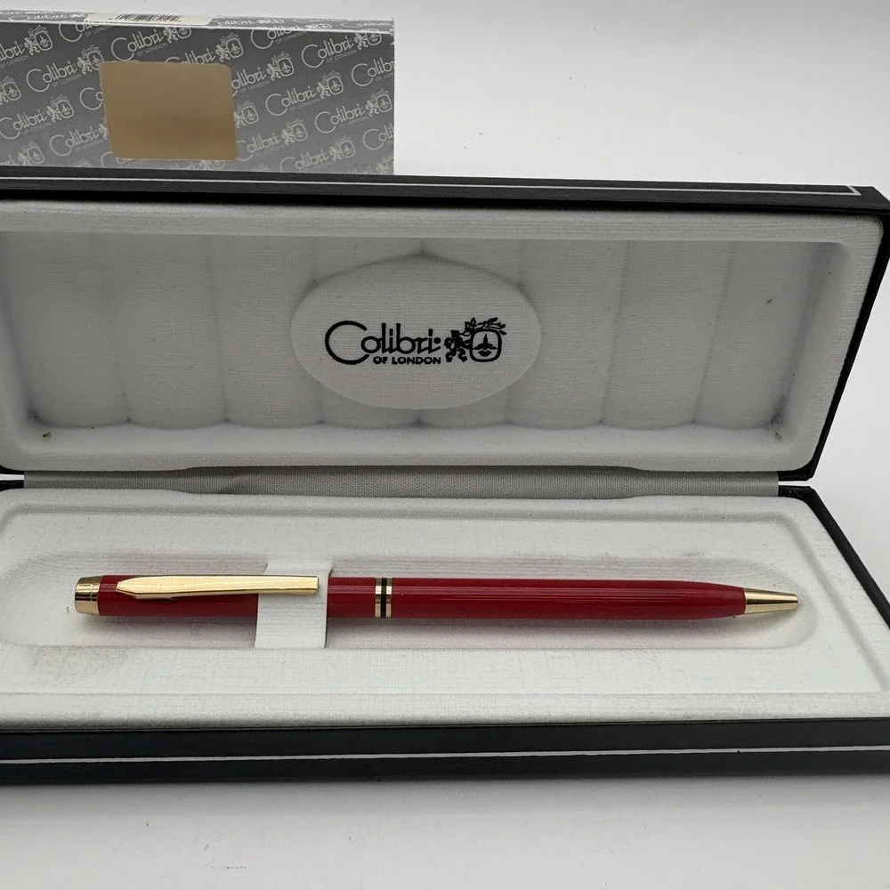 Colibri Of London Red Ballpoint Pens Lot 2 Gift Boxed Gold‎ Trim Metal Writing